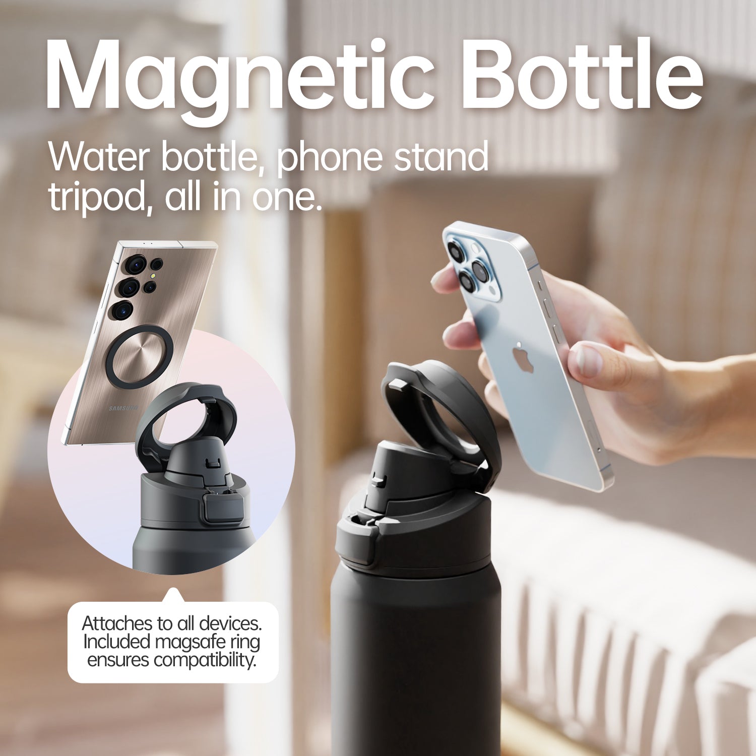 MagnoBottle - Water Bottle with Magnetic Phone Holder